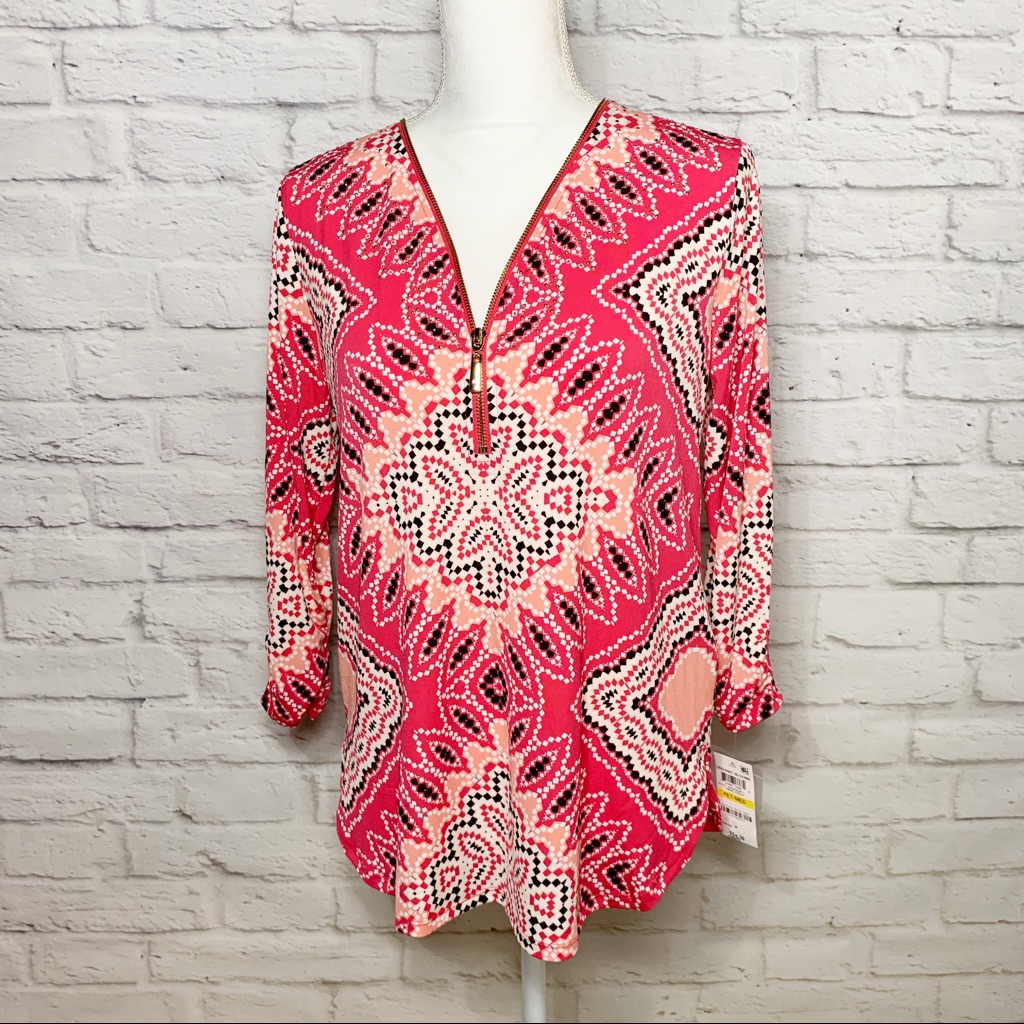 Nwt Womens Jm Collection 3/4 Sleeve Bold Blouse
